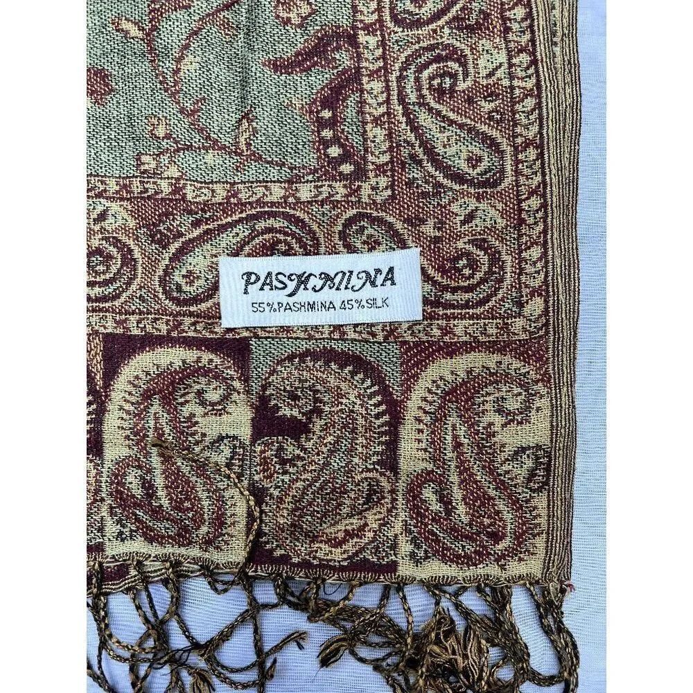 Pashmina Brand Silk and Pashmina Paisley Scarf - 69" x 27"
